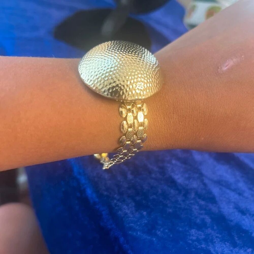 Vintage Gold Tone Dome Link Bracelet | Textured Statement Bracelet